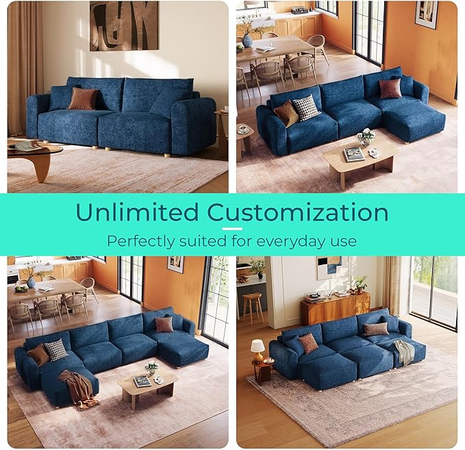 LINSY HOME Modular Sectional Cloud Couch 91 Ultra Soft Loveseat with Large Seat and Wide Armrest 2 Seater Comfy Sofa Couch for Apartment Bedroom Dorm Room Blue