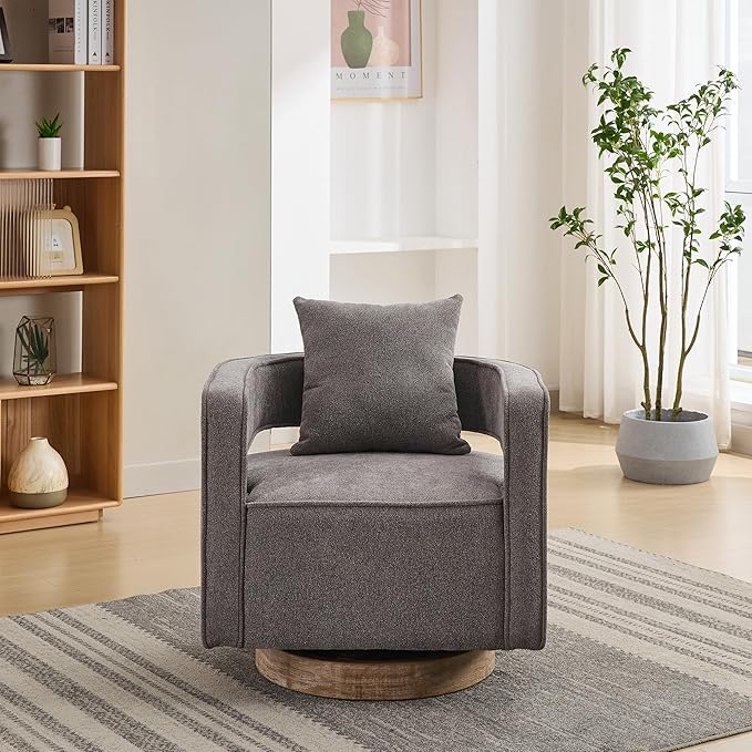29.1 W Swivel Accent Chair with Open Back Modern Comfy Sofa Chair with Rubberwood Base 360 Degree Comfy Lounge Reading Armchair for Living Room Bedroom Nursery Office or Club (Charcoal)