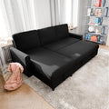 Vongrasig Pull Out Couch 2 in 1 Small Sofa Bed Sleeper Sofa with Storage 77 L Shaped Convertible Sofa with Storage Chaise for Living Room Apartment Black