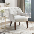 Lexicon Modern Accent Chair Textured Fabric Upholstered Arm Chair with Button Tufted Back Sloped Flared Arms and Wooden Legs for Living Room/Bedroom Oyster