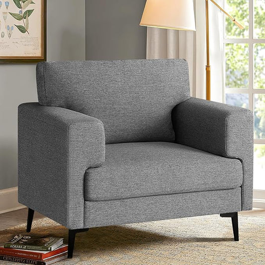 CDCASA Accent Chair Linen Fabric Oversized Mid Century Modern Chair Set of 1 Comfy Upholstered Armchair Reading Accent Chairs Sofa Chairs for Bedroom Living Room Dark Grey