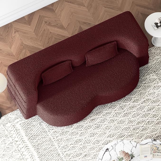Aoowow Folding Sofa Bed 78” Convertible Sleeper Sofa with Pillows Modern Teddy Fabric Floor Loveseat Couch Comfy Foam Filled Couches Folding Mattress for Living RoomBurgundy