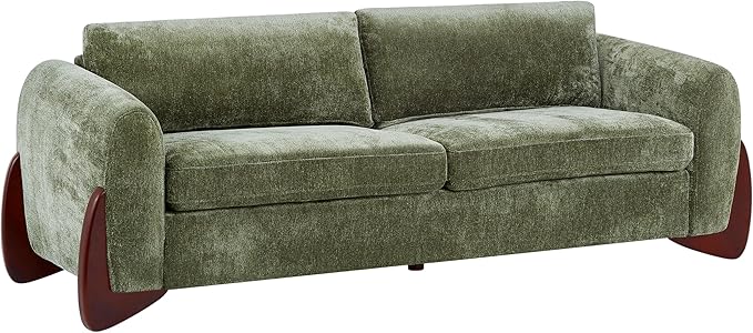 Christopher Knight Home Taki 89 Inches Sofa Couch Cozy Chenille Upholstered 3-Seater Sofa Wood Frame Couches Comfy Home Sofa Living Room and Office Lounge Seating with Armrests Olive Green