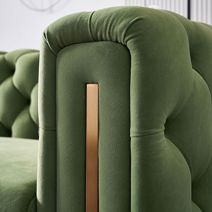 Chesterfield Modern Tufted Velvet Living Room Sofa with High Armrest and Metal Legs Decor 84.25''W 3 Seater Couch Couches Furniture for Bedroom Office (Mint Green)