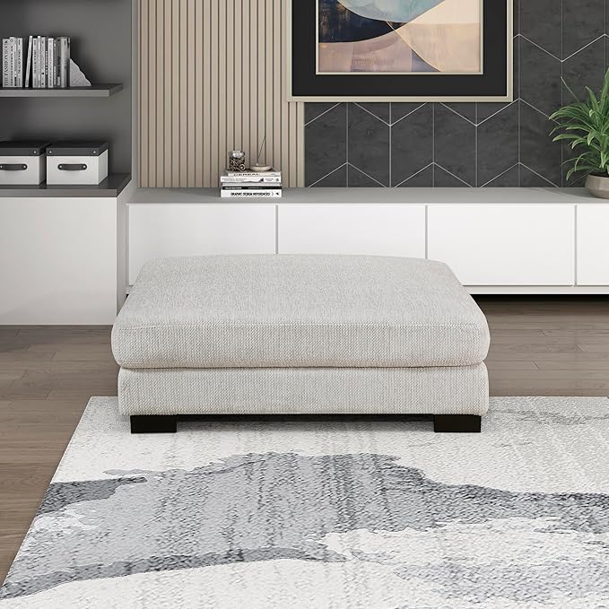 Lexicon 45 Modern Ottoman Textured Microfiber Square Ottoman Living Room Foot Rest Module for Sectional Sofa Foot Stool for Living Room/Bedroom Assembled Beige