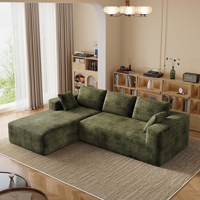 106 Corduroy Sectional Couch Boneless L Shaped Couch with Deep Seat Cloud Foam Sofa with Oversized Chaise Sectional Sofa No Assembly Needed for Living Room