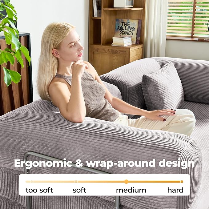 78 Inch Convertible Sofa Bed Corduroy Boneless Couch with Fixed Frame and 4 Pillows Modular Sectional Couch for Living Room Bedroom Studio Floor Bed Loveseat Sofa (Grey)