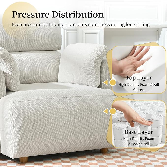 Modern Oversized Accent Chair with Storage Ottoman &amp Side Pillows Snowflake Fleece Upholstered Chaise Lounge Chair Deep Seat Reading Chair for Living Room 350lbs Capacity