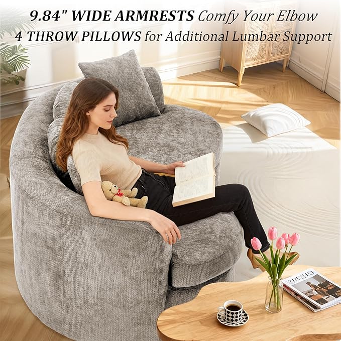 95” Modern Curved Sofa Chenille Fabric Comfy Cloud Couch No Assembly Required Half Moon Couch with Deep Seat 4 Pillows for Living Room Apartment Bedroom