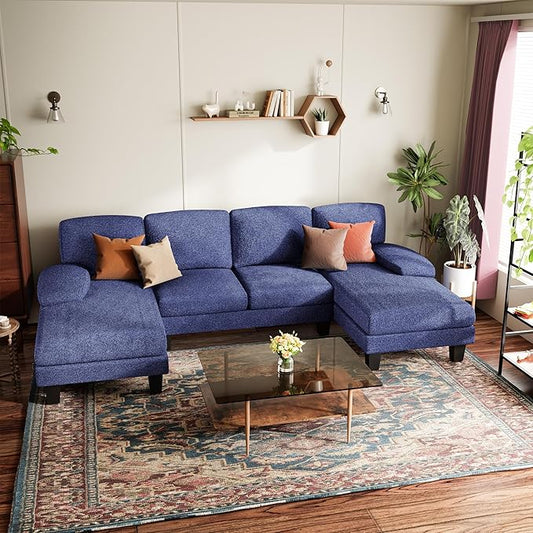 YESHOMY Sectional Couch for Living Room Modern Cloud Couch with Deep Seat and Chaise U-Shaped Sofa Couches with Padded Armrest for Small Apartment (Loop Yarn Blue)