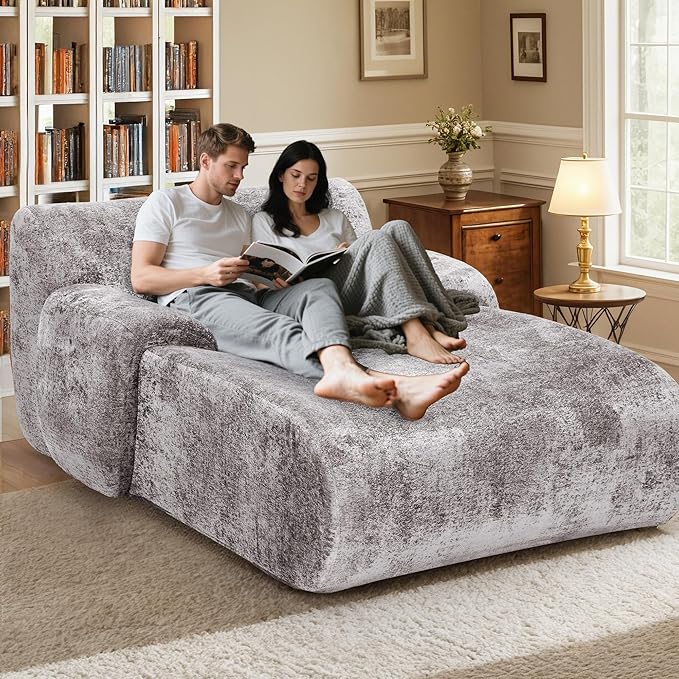 66 Inches Oversized Chaise Lounge Indoor No Assembly Required Single Sleeper Sofa Chair with Lumbar Pillow Upholstered Boneless Sofa Bed for Living Room Bedroom