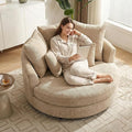 Aoiy &amp Wifon 59.8 W Oversized Barrel Chairs Round Accent Chair with Wheels Extra Large Living Room Chair Knitted Chenille Wheat