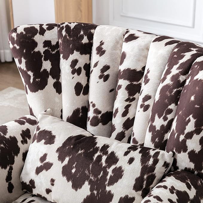 chairus Mid-Century Modern Accent Chair Comfy Single Sofa Chair Channel Back Armchair with Small Pillow for Living Roon Bedroom Club - Velvet Cow