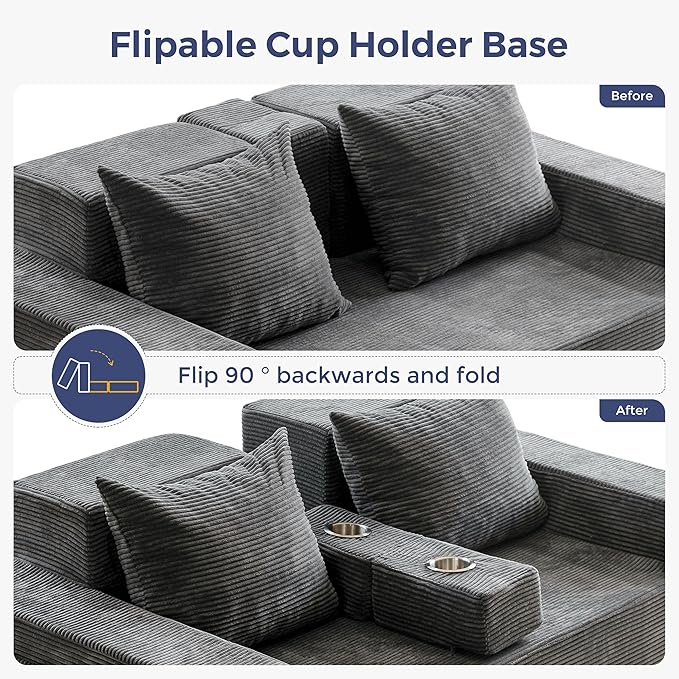 MAXYOYO Loveseat Sofa Bed 64 Foldable Floor Sofa Couch in A Box with 2 Cup Holders 4 in 1 Convertible Boneless Couch Folding Recliner Sleeper Chair for Living Room No Assembly Required Dark Grey