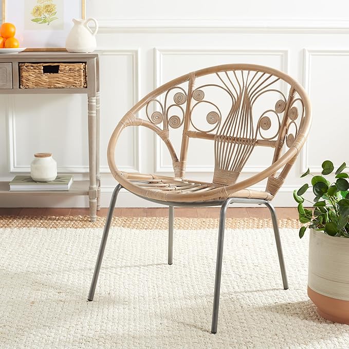 Safavieh Home Collection Carlson Grey and White Rattan Round Accent Chair