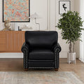 35 Faux Leather Pu Armchair Classic Vegan Leather Accent Chair Elegance Single Seat with Rolled Armrests Nailhead Trim Wood Legs Traditional Living Room 1 Seat-Black