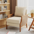 HAOBO Home Modern Accent Chair Upholstered Living Room Chairs Armchair with Rattan Armrest Comfy Reading Chair Lounge Side Chairs (Beige)