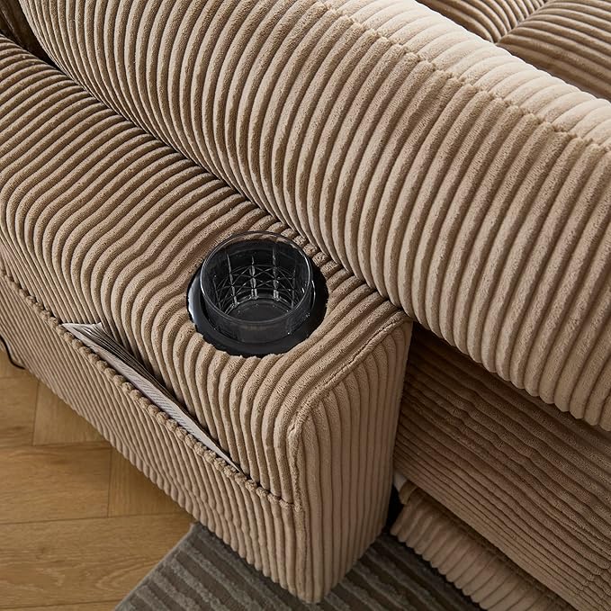 Oversized Lounge Chaise Convertible Sleeper Sofabed Corduroy Sleeper Daybed Indoor Recliner Chair Sofa Bed with Cupholders and Adjustable Headrests for Living Room Bedroom Reading Home Apartment