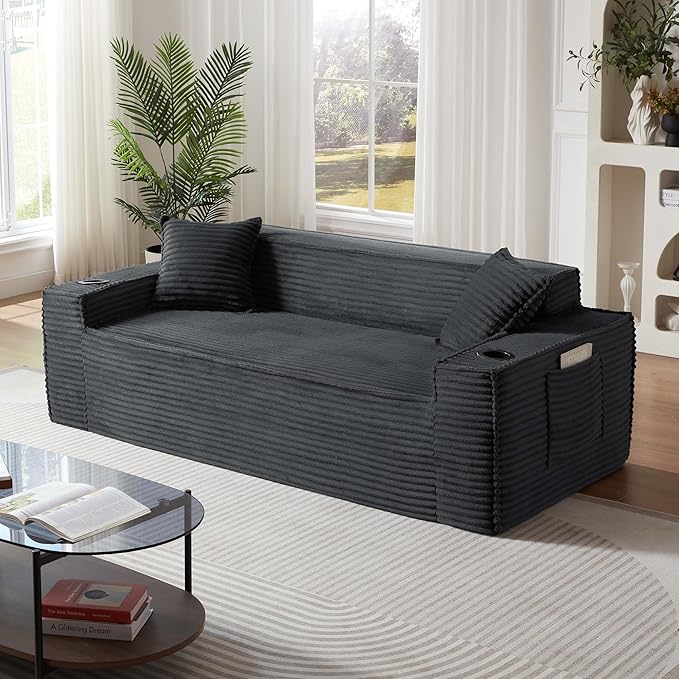 78'' Chenille Modular Loveseat White Boneless Loveseat with 2 Pillows Cloud Couch Love Seats for 2-Seater Upholstered Sectional Sofa for Living Room No Assembly Freely Combinable (80'' Gray)
