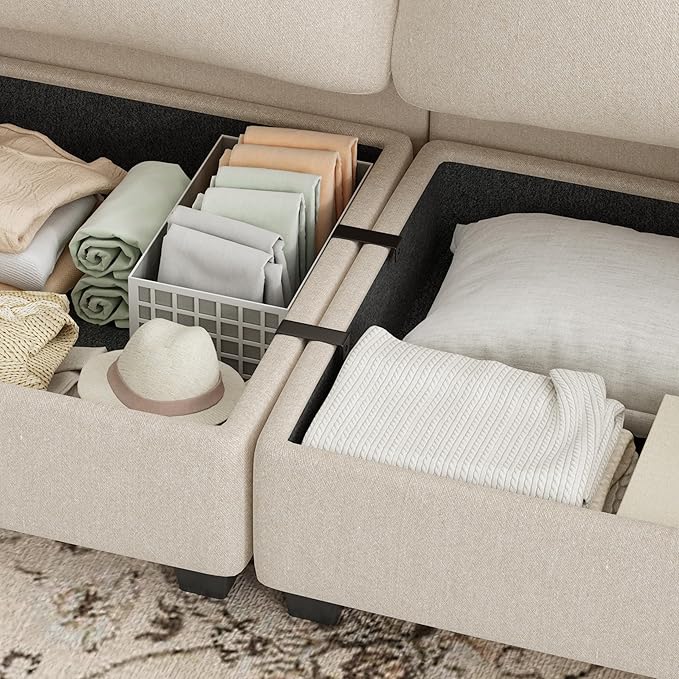 Modular Sectional Sofa Oversized L Shaped Sectional Couch with Storage Ottoman Modular Couch with Large Deep Seat Comfy Convertible Sectional Couches for Living Room and Apartment Beige
