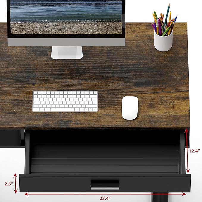 SHW 40-Inch Height Adjustable Claire Electric Standing Desk with Drawer Rustic Brown