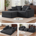 L-Shaped Modular Sofa Bed with Ottoman Corduroy Folding Floor Convertible Sofa Couch Bed Boneless Combination Design Loveseat Sleeper Couch for Living Room Grey