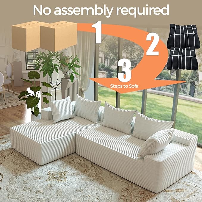 108Modern Sectional SofaModular Convertible L-Shape SofasUpholstered Couches with Deep SeatPet-Friendly Sponge Sofa for Living Room BedroomSofa bed for small space (Beige Left facing chaise)
