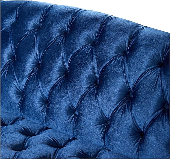 Modern Wingback Tufted Velvet Loveseat 73.25 3 Seat Sofas Settee Bench Banquette Chesterfield Love Seat with High Back Thick Padded Cushioned Upholstered Couch for Living Room Victorian Navy Blue