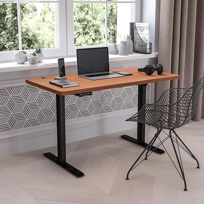 Flash Furniture Tanner Electric Height Adjustable Standing Desk - Table Top 48 Wide - 24 Deep (Mahogany)