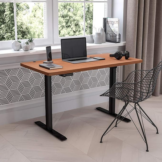 Flash Furniture Tanner Electric Height Adjustable Standing Desk - Table Top 48 Wide - 24 Deep (Mahogany)