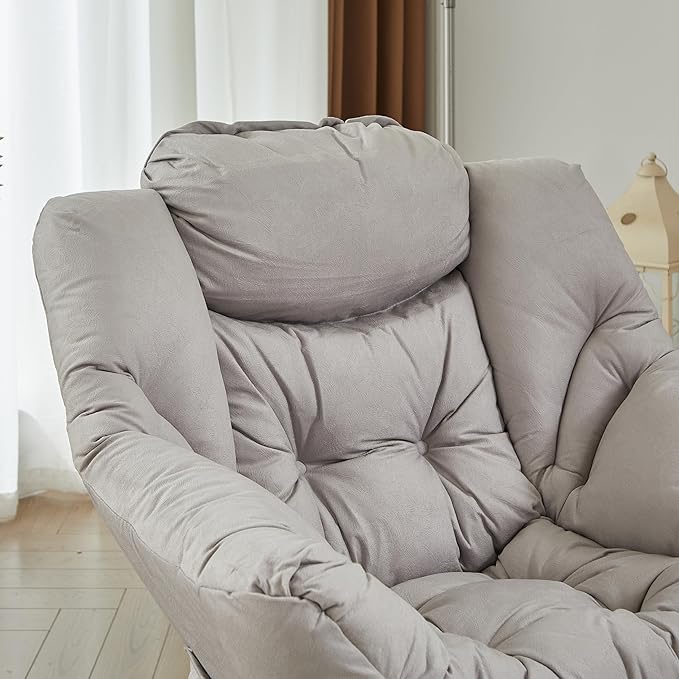HollyHOME Lazy Chair with Foldable Ottoman Accent Comfy Lounge Armchair and Folding Footrest Stool Leisure Sofa Reading Chair and Footstool for Living Room Bedroom DormTextured Grey