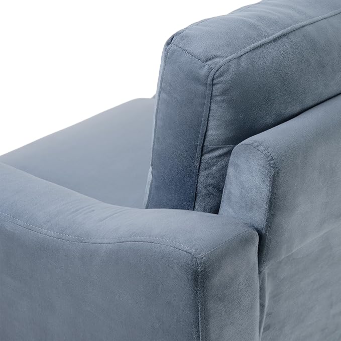 Upholstered Single Sofa ChairMordern Armchair with Wooden Legs for Living RoomBedroom and OfficeBlue Grey