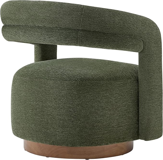 Swivel Accent Chair Set of 2 Upholstered Barrel Chair with Open Back Design Modern Arm Chair with Wooden Base for Living Room Bedroom Reading WaitingroomGreen