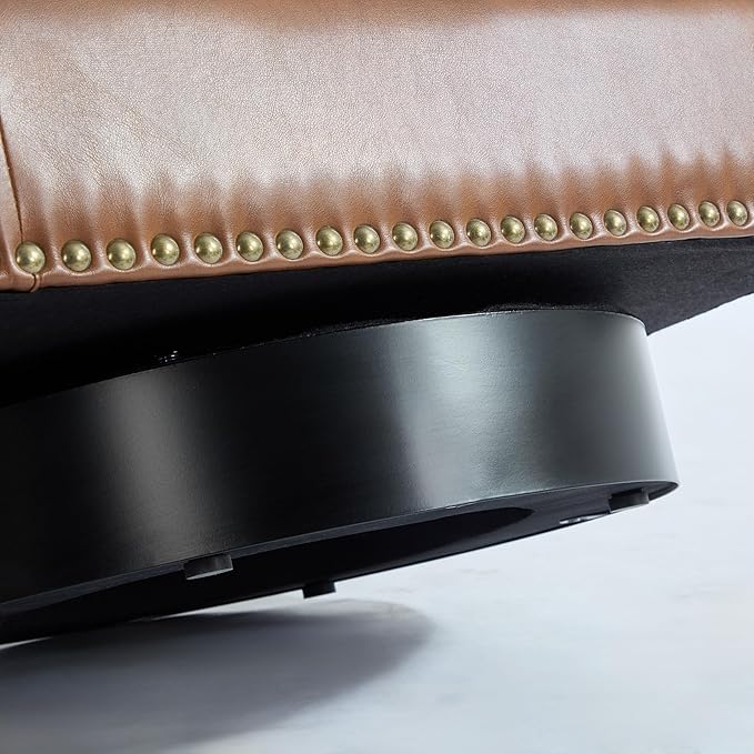 Pia Ricco Faux Leather Swivel Barrel Accent Chairs 360° Swivel Round Single Sofa Chair Comfy Upholstered Club Armchair with Nailhead Trim for Living Room/Reading Room/Bedroom Brown