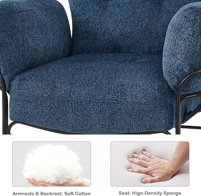 MCombo Modern Accent Chair with Ottoman Chenille Upholstered Leisure Sofa Chair for Small Space Living Room &amp Bedroom 4071 (Blue)