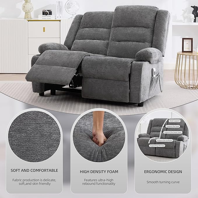 52Inch Power Loveseat ReclinerElectric Reclining Loveseat SofaAdjustable Love seat Recliner Sofa for Living RoomBedroom with Charging Ports(Grey one seat+loveseat)