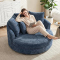 Aoiy &amp Wifon 59.8 W Oversized Barrel Chair Round Accent Chair with Wheels Extra Large Living Room Chair Knitted Chenille Blue