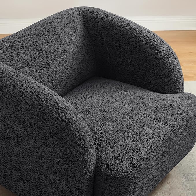 VANOMi Oversized Living Room Chair Modern Comfy Accent Barrel Chairs Single Sofa Chair with Wood Legs Upholstered Armchair for Bedroom Office Waiting Room (Dark Gray)