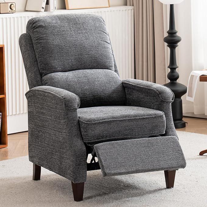 VKNOW Recliner Chair Fabric Recliner with Soft Armrest Home Theater Seating with Adjustable Push Back and Lumbar Support Single Sofa for Adults Lounge Chair for Living Room Bedroom（Dark Grey）