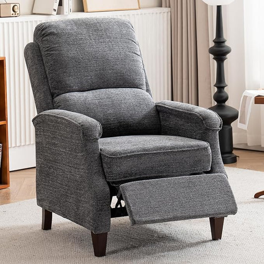 VKNOW Recliner Chair Fabric Recliner with Soft Armrest Home Theater Seating with Adjustable Push Back and Lumbar Support Single Sofa for Adults Lounge Chair for Living Room Bedroom（Dark Grey）
