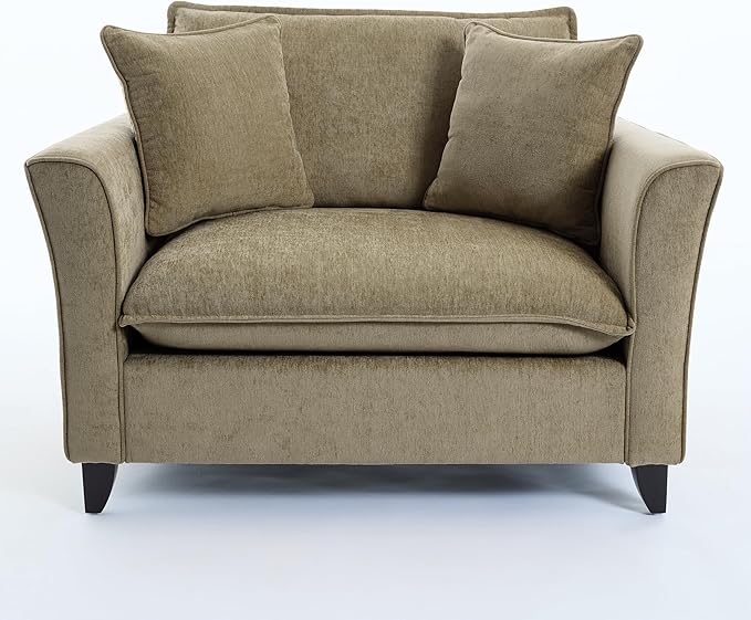 46.3 Inch Oversized Armchair Chenille Fabric Chair and a Half Single Sofa with Pillow Removable Washable Covers Rubberwood Legs Ruffled Armrests for Living Room Bedroom Office Apartment Green