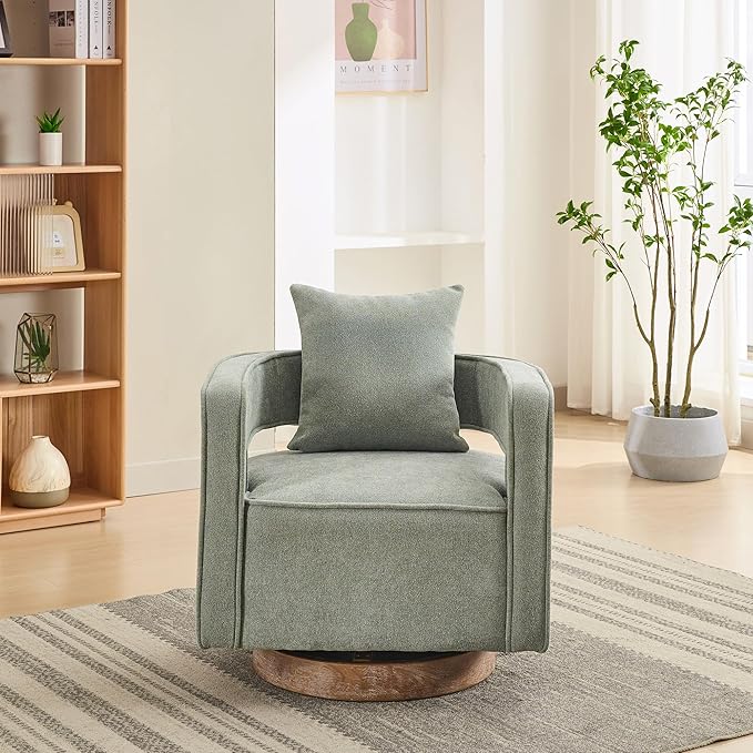KEIKI Swivel Accent Chair Comfy Sofa Chair with Open Back Club Chair Leisure Arm Chair for Lounge for Nursery Bedroom Living Room Hotel Office Pale Green