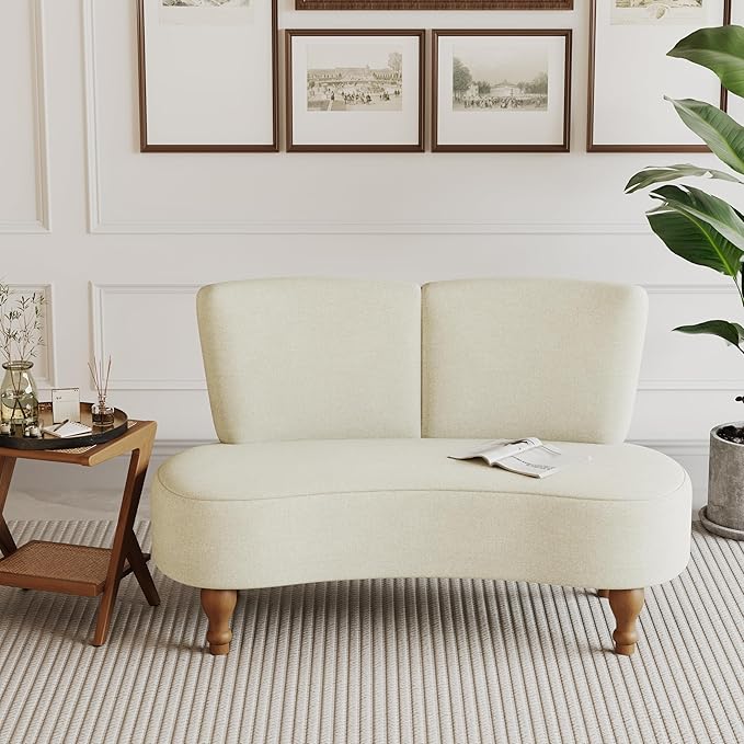 ALISH 49 Small Loveseat Sofa Settee Curved Sofa Couch with Backrest and Wooden Legs for Dining Room Living Room Bedroom Funiture Ivy