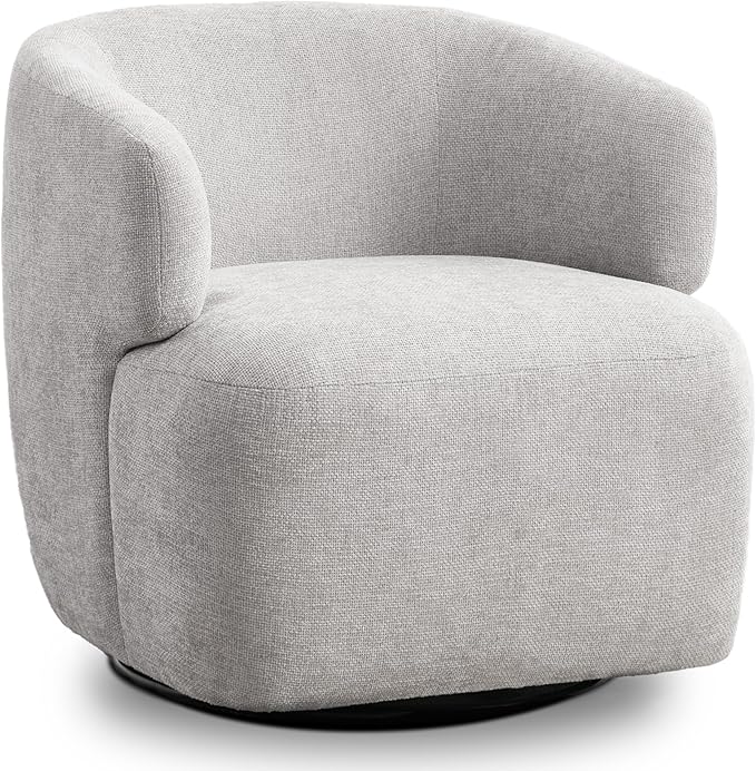 Swivel Accent Chair Chenille Barrel Chair for Living Room Cozy Round Boucle Arm Chair Metal Base for Club Nursery Bedroom Light Grey