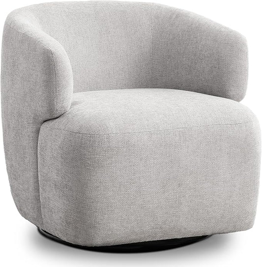 Swivel Accent Chair Chenille Barrel Chair for Living Room Cozy Round Boucle Arm Chair Metal Base for Club Nursery Bedroom Light Grey
