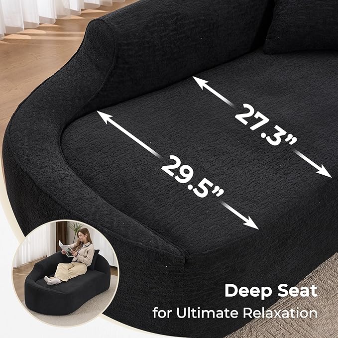 DEINPPA Modern Chaise Lounge with Pillow Chenille Comfy Cloud Couch for Living Room Bedroom Apartment No Assembly Needed-Black | Lasting Support