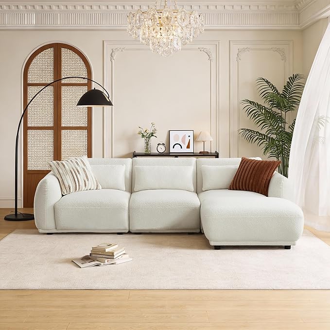 L Shaped Modular Sectional Couch with Removable Ottoman Convertible Cloud Sofa for Living RoomComfort Small Couch for Small Spaces(3 Set + 1 Ottomans - White)