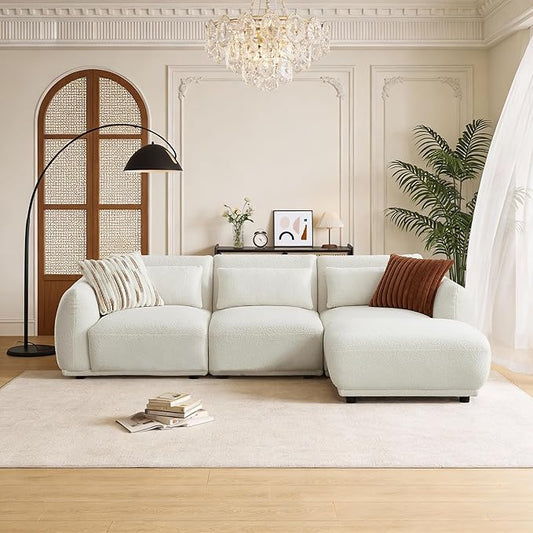 L Shaped Modular Sectional Couch with Removable Ottoman Convertible Cloud Sofa for Living RoomComfort Small Couch for Small Spaces(3 Set + 1 Ottomans - White)