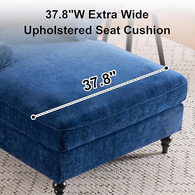59.3 D Chaise Lounge Chair IndoorModern Chenille Upholstered Recliner Sofa with 2 Rolled PillowsComfy Sleeper Chair Bed for Living Room Bedroom Office(Blue 1 Seat)