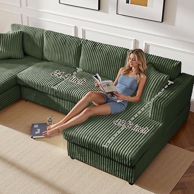 Modular Sectional Sofa U Shaped Cloud Sectional Couches for Living Room Oversized Couch with Doule Chaise &amp Deep Seat Fluffy Corduroy Sofa Washable